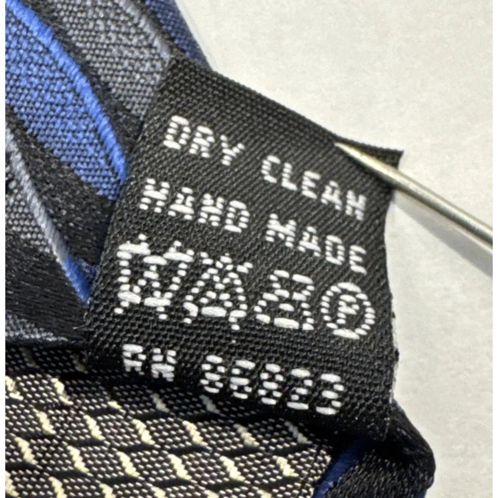 Valerio Garati Men's Silk Necktie Blue Grey Black Wavy Geometric Foulard Tie 60